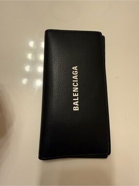 Authentic Balenciaga Black Leather Logo Long Wallet